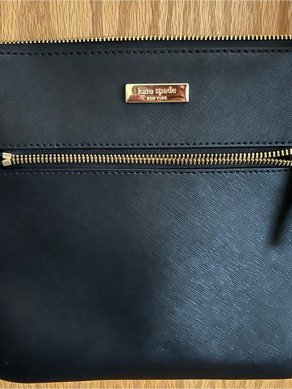 kate spade Black Leather Crossbody Bag with Gold Hardware Plaque